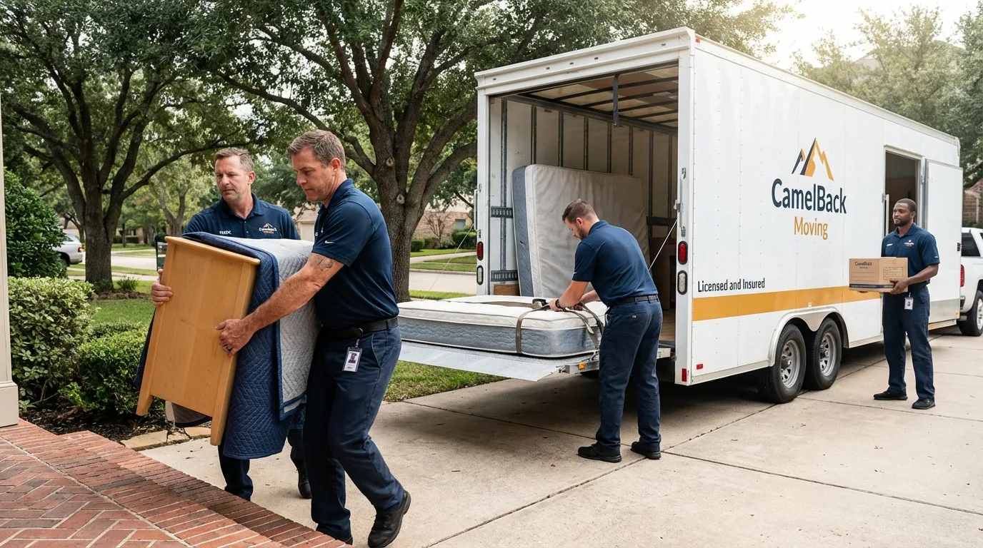Crew loading residential truck for cross-state move from Enon, OH